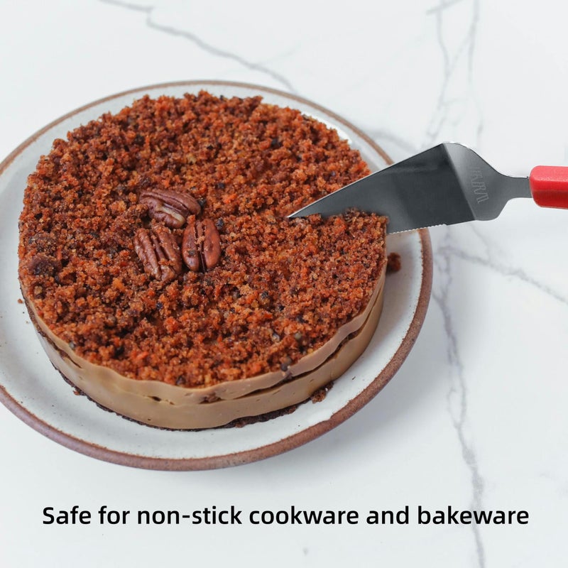 LEGERM Professional Stainless Steel Pie Spatula Server - 2-Pack Red Cake Cutter & Pizza, Dessert Serving Knife Set - Dishwasher Safe Kitchen Tool - Image 5
